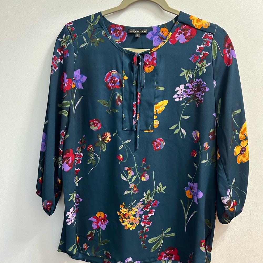 West Kei Teal Floral Blouse